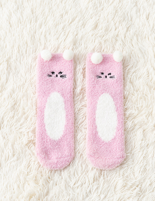 Fashion Pink Cartoon Animal Embroidery Coral Velvet Floor Socks