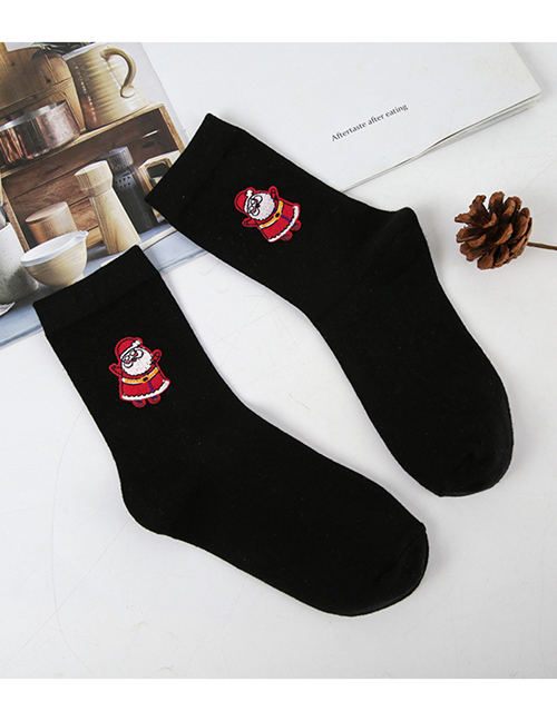 Fashion Old Man With Hands On Black Cotton Christmas Embroidered Wooden Ear Socks