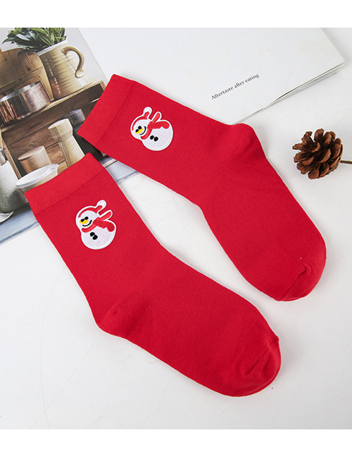 Fashion Snowman With Red Scarf Cotton Christmas Embroidered Wood Ear Socks