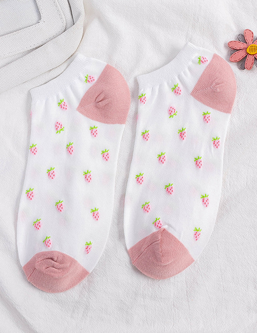 Fashion Small White Strawberry Cotton Geometric Print Shallow Socks