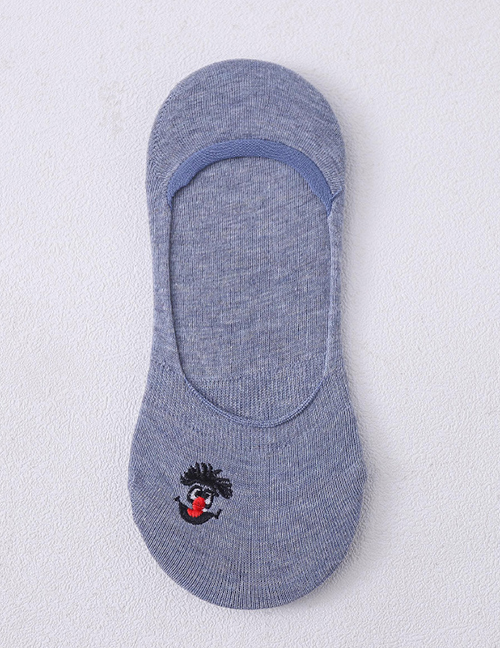 Fashion Blue Cartoon Embroidery Silicone Non-slip Shallow Mouth Boat Socks