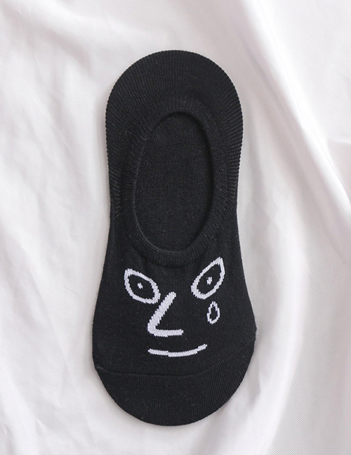 Fashion Black Cartoon Emoji Embroidered Shallow Mouth Socks