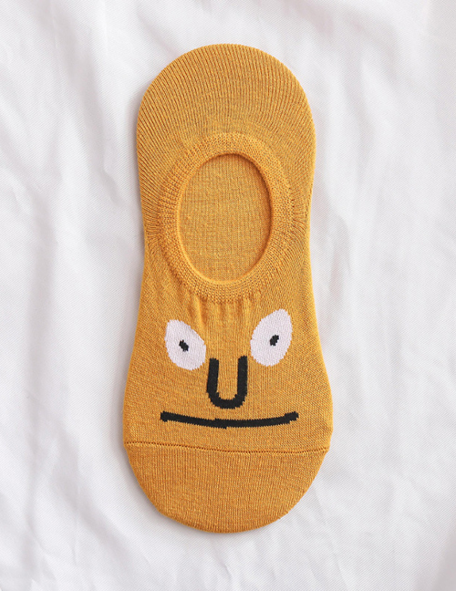 Fashion Yellow Cartoon Emoji Embroidered Shallow Mouth Socks