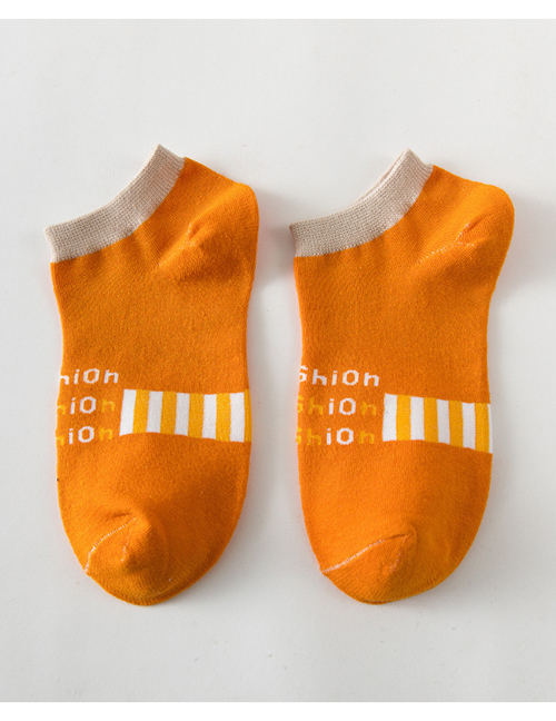 Fashion Orange Cotton Color-block Letters Pump Socks