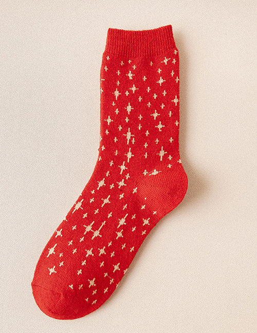 Fashion Big Red Star Geometric Print Wool Socks