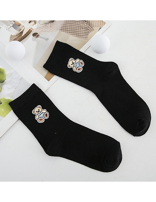 Fashion Black Bear Bear Hot Stamping Cotton Tube Socks