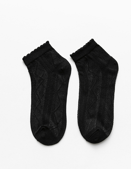 Fashion Black Pure Color Hollow Mesh Cotton Socks
