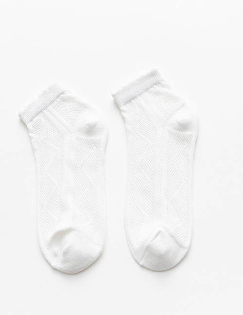 Fashion White Pure Color Hollow Mesh Cotton Socks