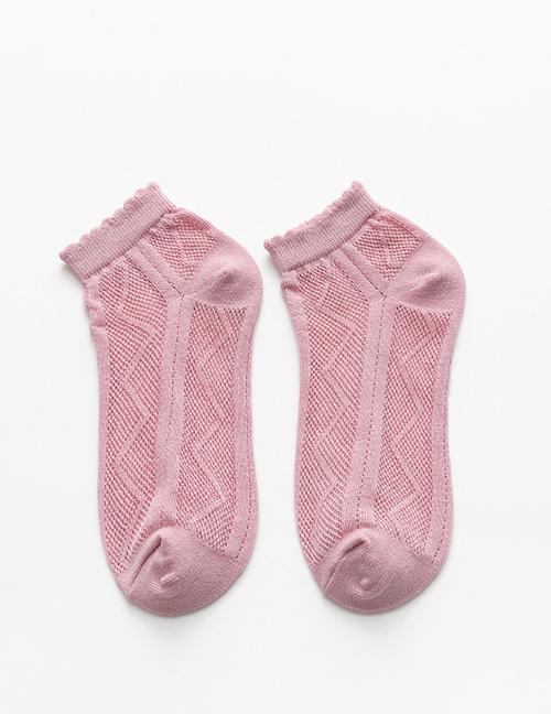 Fashion Pink Pure Color Hollow Mesh Cotton Socks