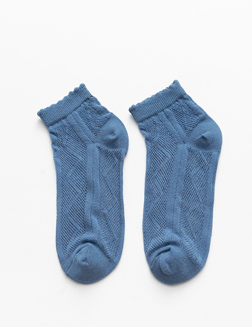 Fashion Blue Pure Color Hollow Mesh Cotton Socks