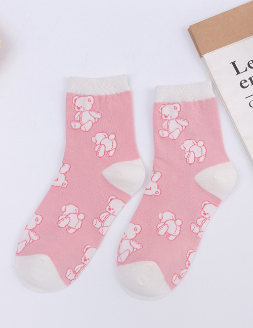 Fashion Pink Cotton Geometric Print Socks