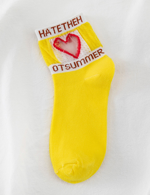Fashion Bright Yellow Cotton Love Card Silk Tube Socks