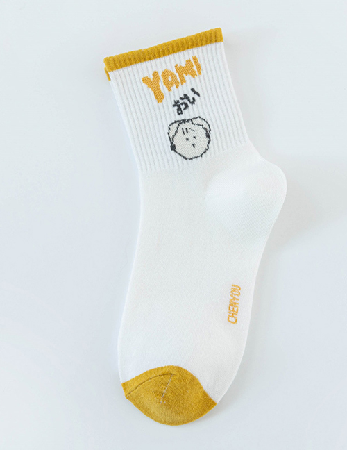 Fashion Yellow Cotton Geometric Print Socks