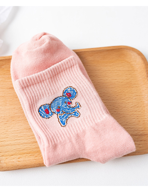 Fashion Pink Cotton Salted Egg Superman Embroidered Socks