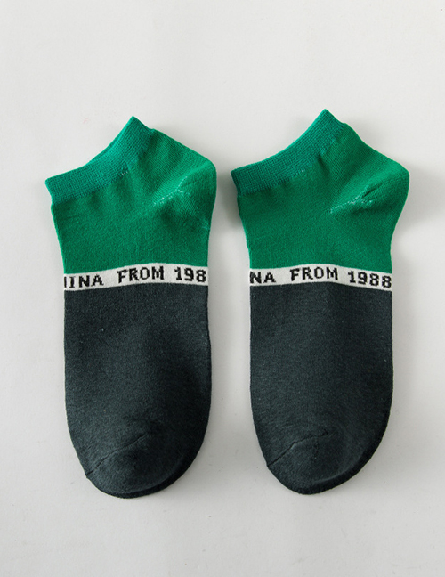 Fashion Green Color-block Socks With Embroidered Cotton Letters