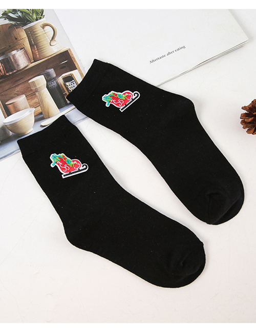 Fashion Black Shoes Christmas Embroidered Tube Socks