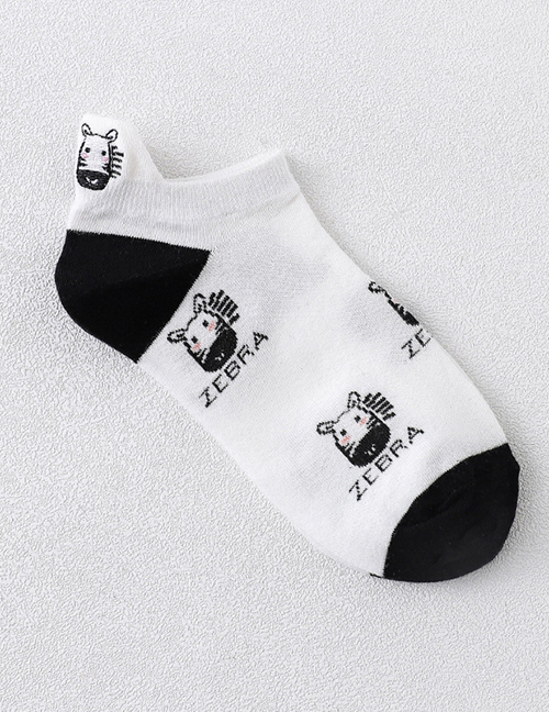 Fashion White Socks Zebra Cotton Geometric Embroidered Boat Socks