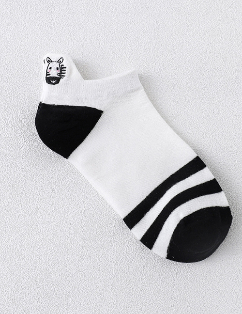 Fashion White 2 Bars Cotton Geometric Embroidered Boat Socks