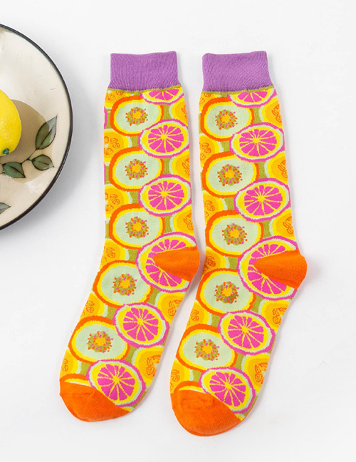 Fashion Lemon Cotton Geometric Print Socks