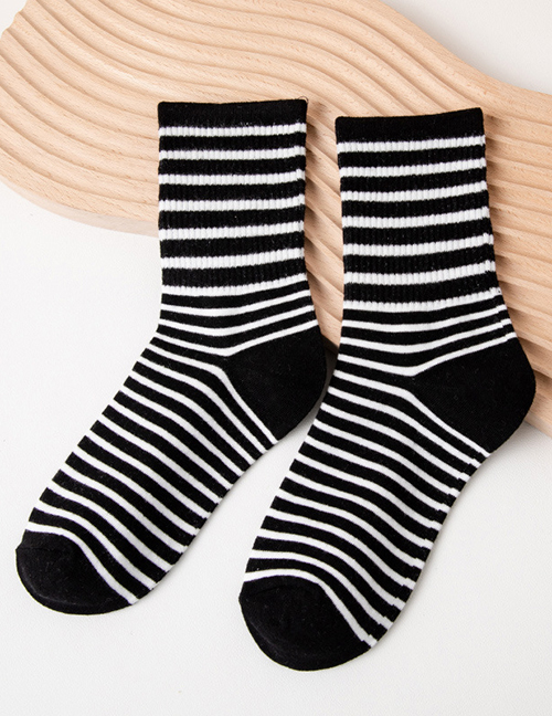 Fashion Black Cotton Striped Print Socks