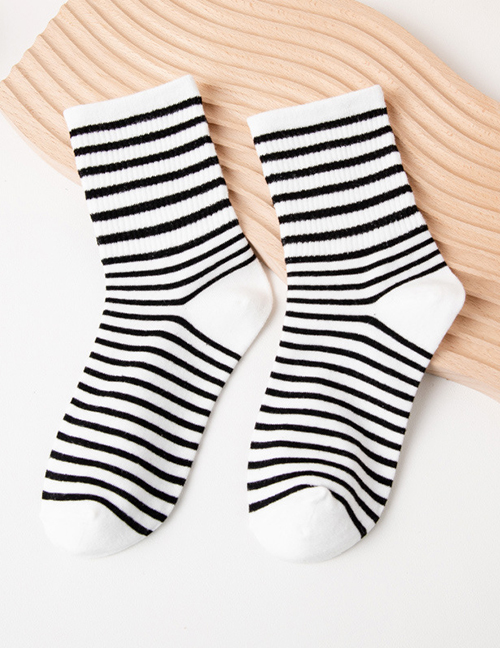 Fashion White Cotton Striped Print Socks