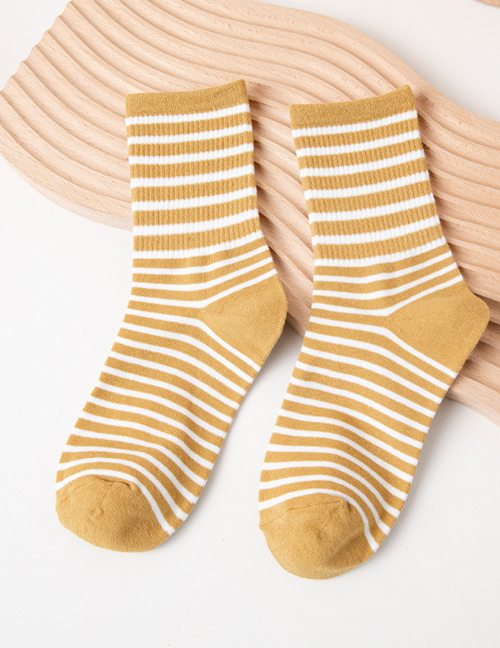 Fashion Yellow Cotton Striped Print Socks