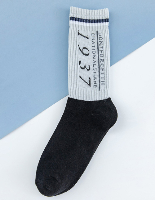 Fashion Sock Gray Cotton Numeric Embroidered Socks