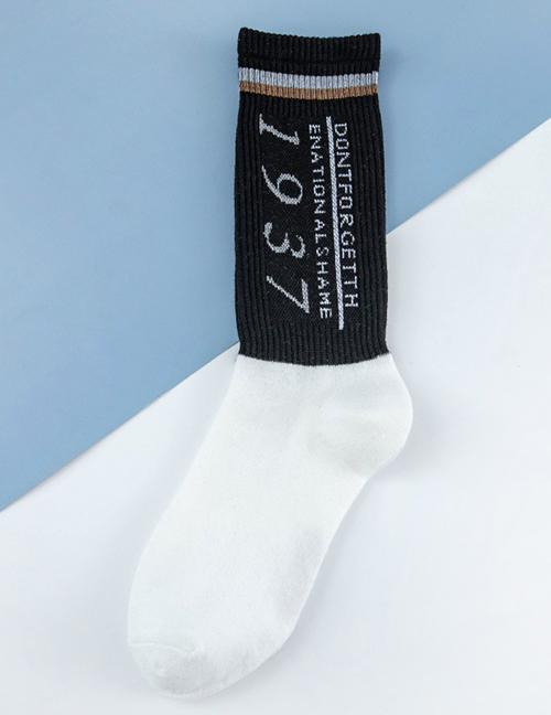 Fashion Socks Black Cotton Numeric Embroidered Socks