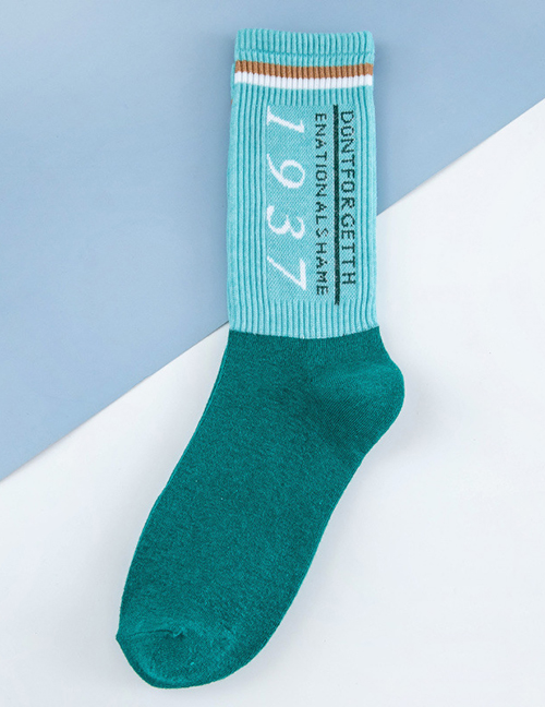 Fashion Socks Mouth Green Cotton Numeric Embroidered Socks
