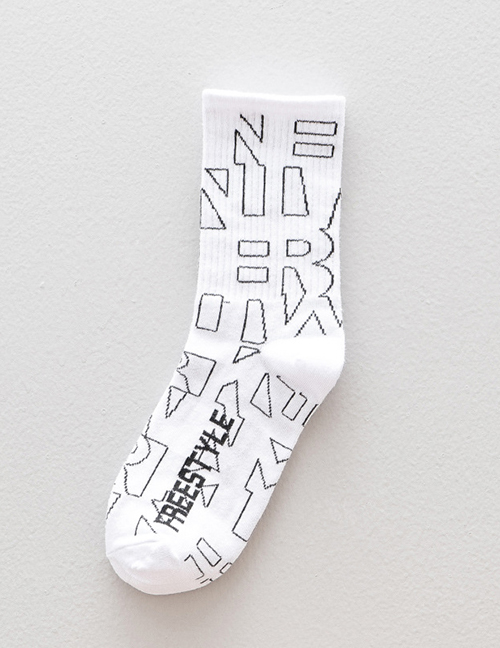 Fashion White Cotton Geometric Print Socks