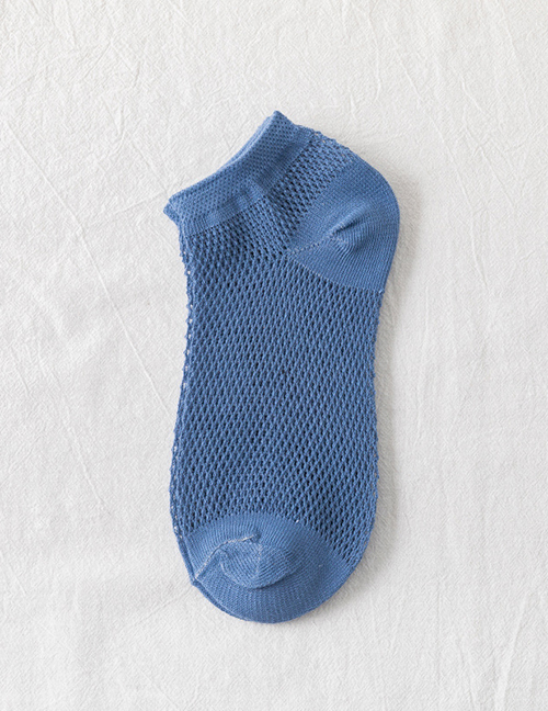 Fashion Blue Pure Cotton Geometric Mesh Boat Socks