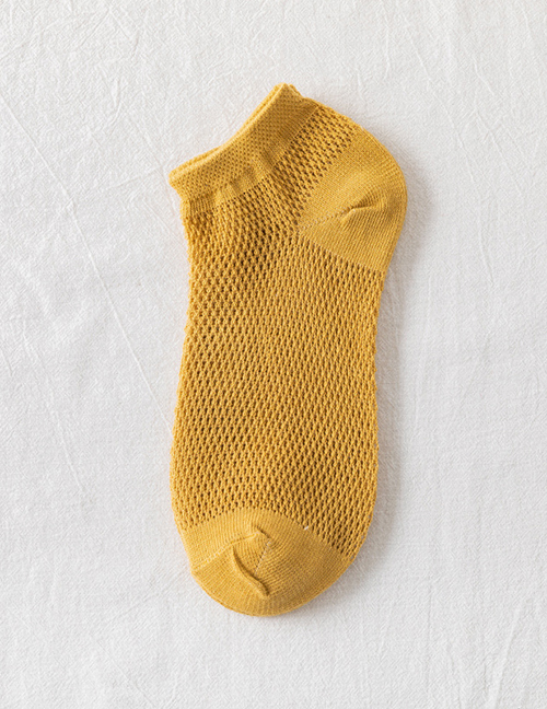 Fashion Yellow Pure Cotton Geometric Mesh Boat Socks