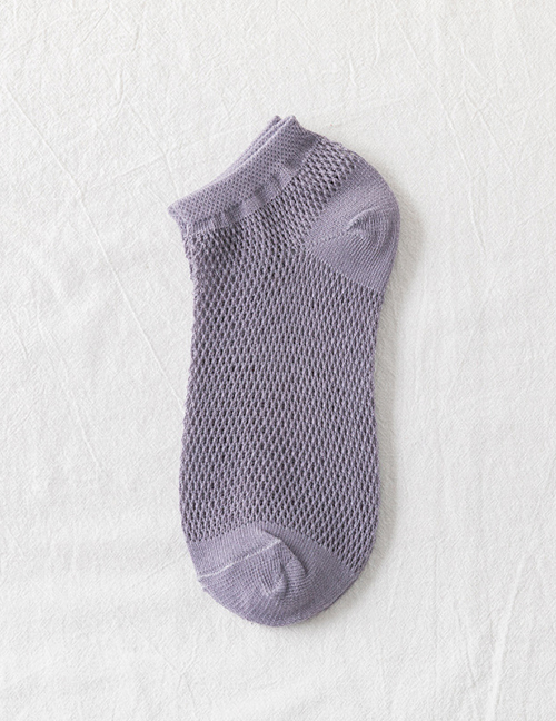 Fashion Dark Gray Pure Cotton Geometric Mesh Boat Socks
