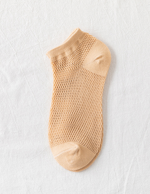 Fashion Khaki Cotton Geometric Mesh Boat Socks