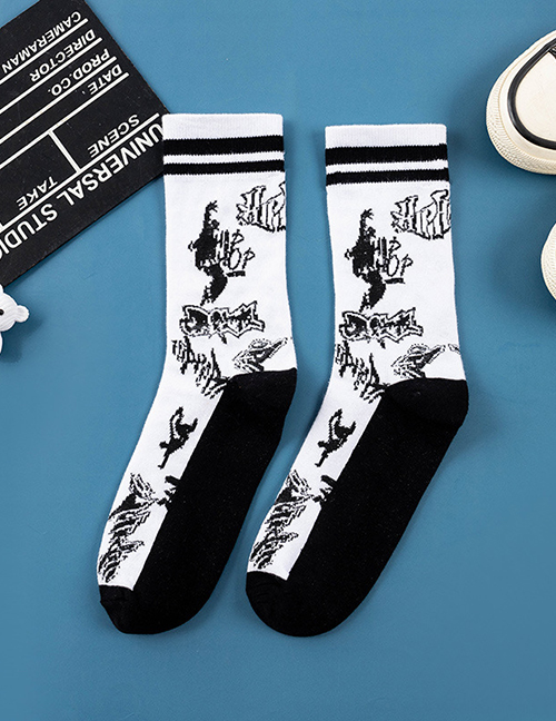 Fashion 2-bar Socks Cotton Geometric Print Socks