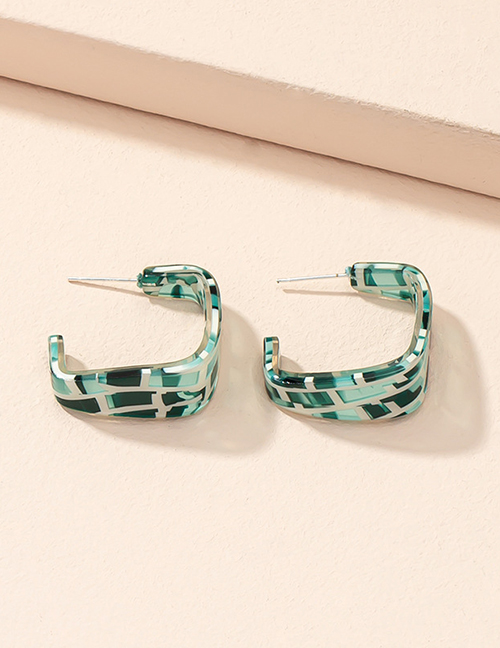 Fashion Green Square Acrylic Geometric Checkerboard Earrings