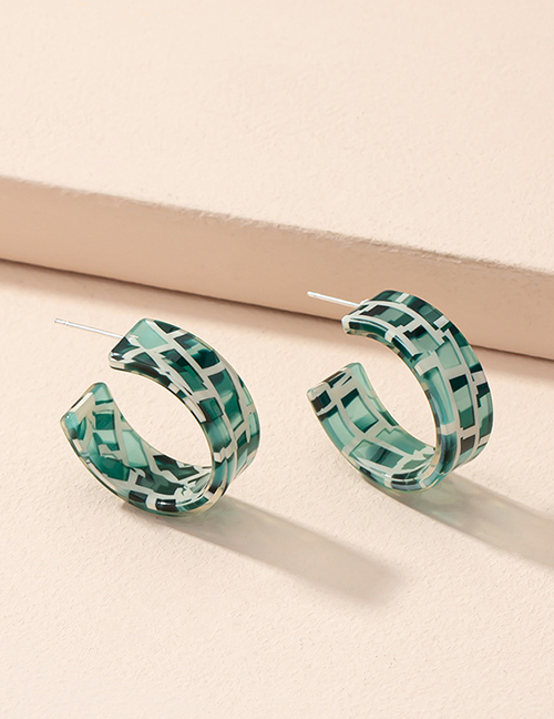 Fashion Green Circle Acrylic Geometric Checkerboard Earrings