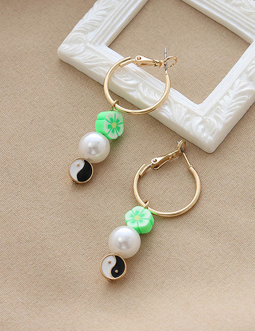 Fashion Gold Color Alloy Flower Pearl Tai Chi Tassel Earrings