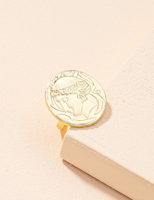 Fashion R72-gold Color Gold Coin Round Plate Portrait Open Ring