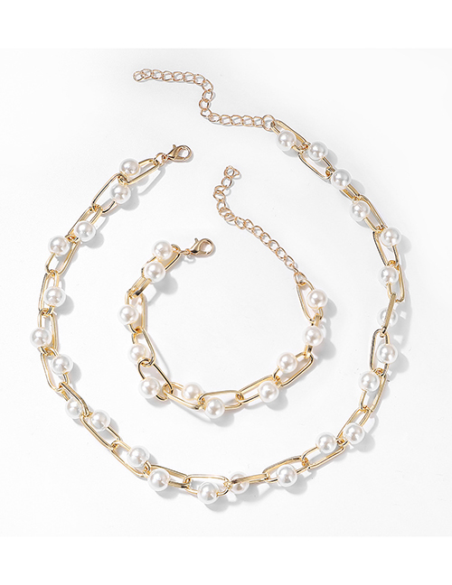 Fashion Suit Alloy Pearl Chain Splicing Necklace Bracelet Set