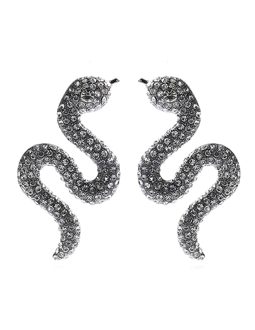 Fashion Gun Black Alloy Full Diamond Snake-shaped Earrings