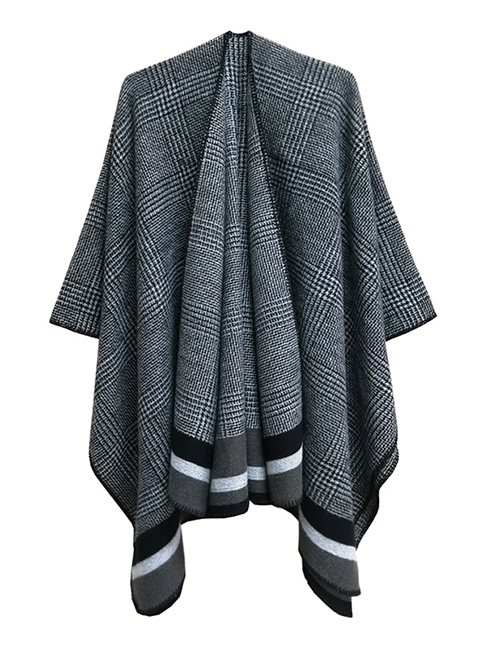 Fashion 04#dark Gray Plaid Split Shawl