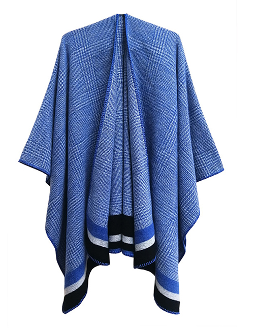 Fashion 06#blue Plaid Split Shawl