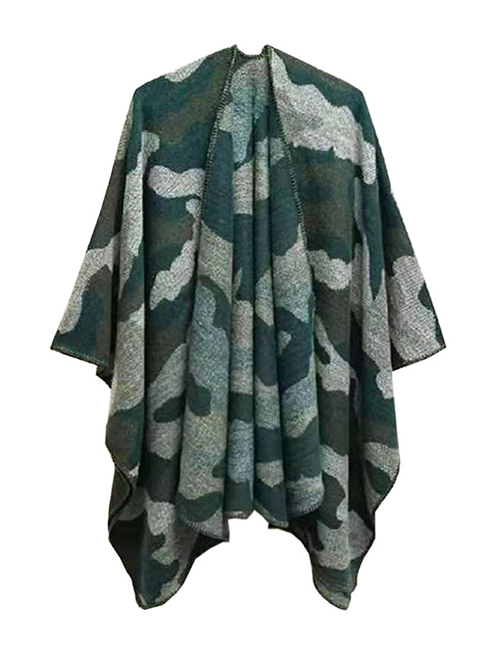 Fashion Sh27-03#green Jacquard Shawl With Camouflage Slit