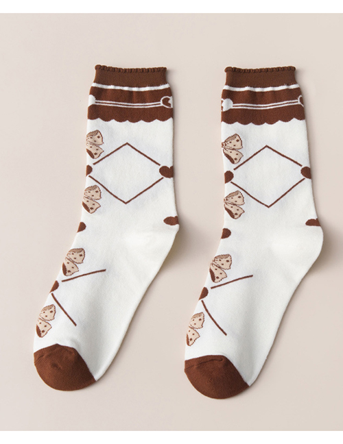 Fashion White Rhombus Cotton Geometric Print Socks
