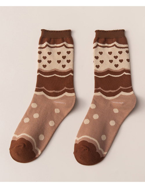 Fashion Khaki Heart Cotton Geometric Print Socks