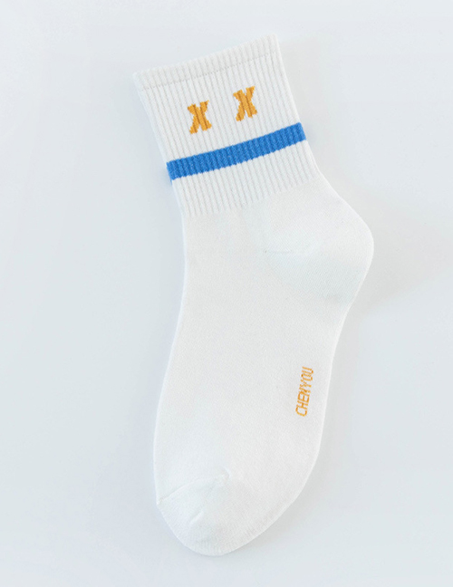 Fashion White Yellow Xx Cotton Geometric Print Socks