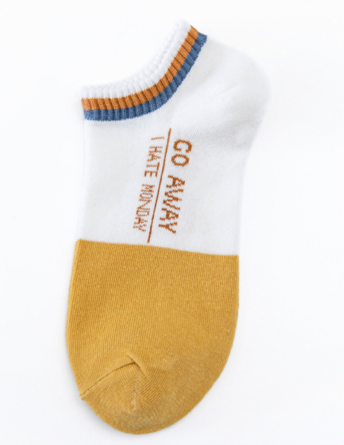 Fashion Socks White And Yellow Embroidered Cotton Socks With Color-block Letters