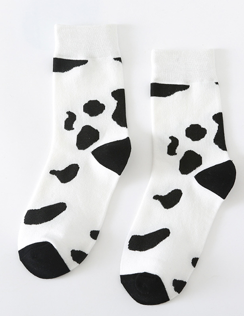 Fashion Plaque Cotton Striped Check Cow Pattern Socks