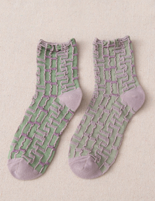 Fashion Green Cotton Labyrinth Socks